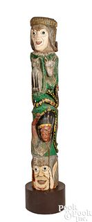 Carved and painted folk art totem pole