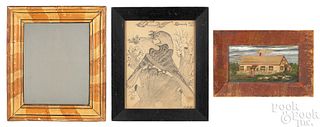 Three folk art framed items