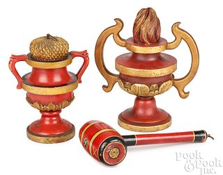 Two Oddfellows urns and a gavel
