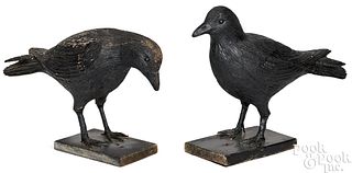 Two carved and painted crows, mid 20th c.