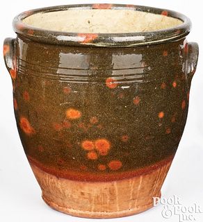 Large redware crock, 19th c.