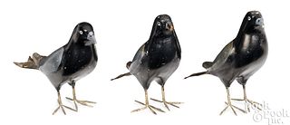 Three painted wood and tin crows, early 20th c.