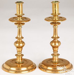 Fine pair of Northeast European brass candlesticks
