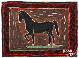 American hooked rug with horse, mid 20th c.