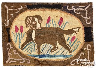 American hooked rug with dog, ca. 1900