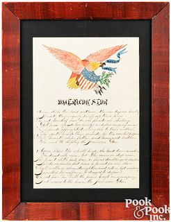 Ink and watercolor patriotic poem, 19th c.