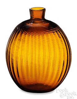 Mid-Western pattern molded amber Pitkin flask