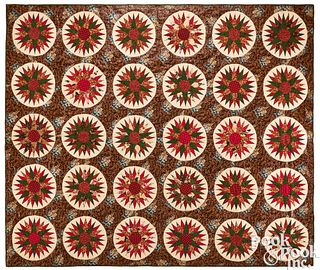 Mariner's Compass chintz quilt, early/mid 19th c.