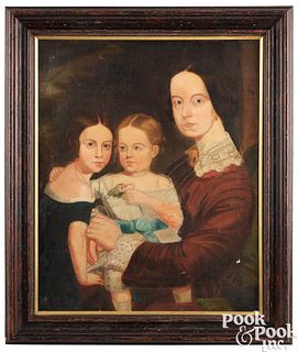 Oil on canvas portrait of mother and children
