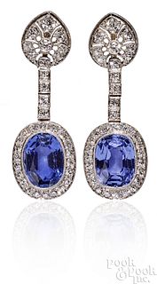 Art Deco sapphire and diamond drop earrings