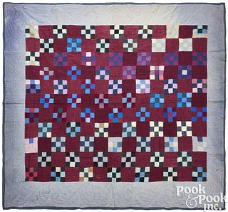 Amish Nine Patch patchwork quilt, ca. 1900
