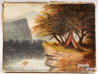 Small oil on canvas river landscape, 19th c.