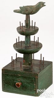 Painted pine sewing spool holder, 19th c.