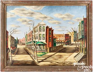 Hobson Pittman, oil on canvas street scene