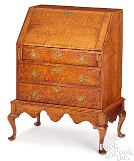 Queen Anne style bird's-eye maple desk on frame