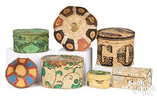 Four small wallpaper boxes, 19th c., together with