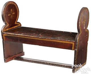 Unusual painted pine wagon seat, 19th c.