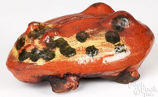 Redware frog bank, 19th c.