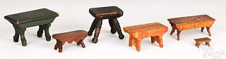 Six miniature footstools, 19th/20th c.