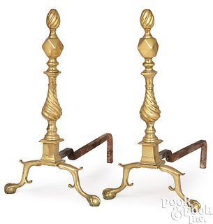 Pair of Chippendale brass andirons, ca. 1770