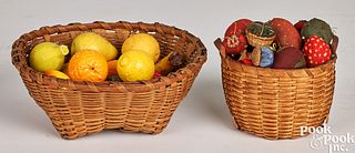 Two small woven baskets, etc.