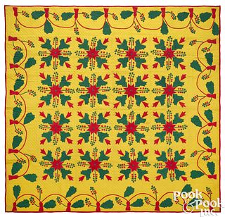 Appliqué holly berry quilt, late 19th c.