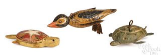 Three carved and painted fish decoys