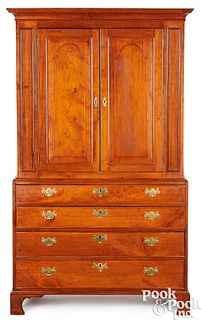 New Jersey Chippendale cherry two-part linen press