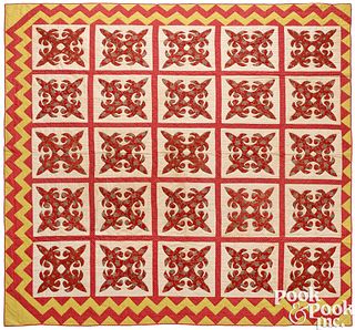 Appliqué quilt with zig zag border, late 19th c.