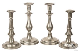 Two pairs of pewter candlesticks, 19th c.
