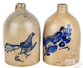 Two New York three-gallon stoneware jugs, 19th c.