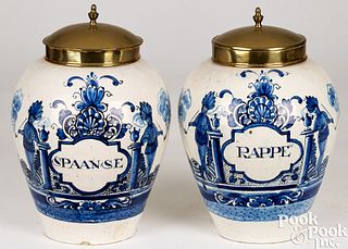 Pair of Delftware tobacco jars, 18th c.
