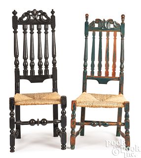 Two New England banister back side chairs