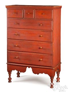 New England painted pine tall chest, 18th c.