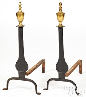 Pair of large knife blade andirons, ca. 1790