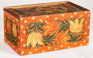 Continental painted pine slide lid box, 19th c.