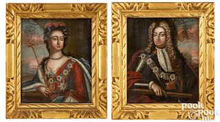 Pair of Continental oil on canvas portraits