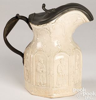 Ridgway salt glaze pitcher with tin make-do handle