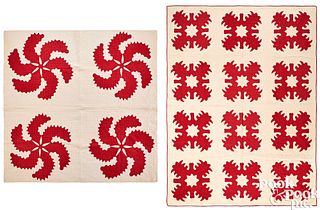 Two red and white appliqué quilts, ca. 1900