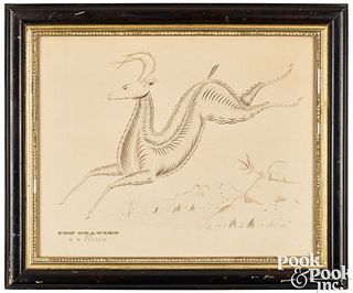 Large Spencerian drawing of a running stag