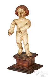 Carved and painted wood putto, 18th/19th c.
