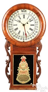 Rosewood calender wall clock, patented 1861