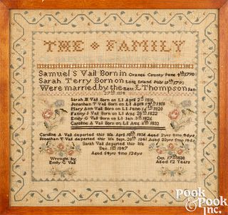 Long Island, New York silk on linen family record