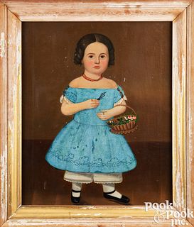 New England oil on canvas portrait of a young girl