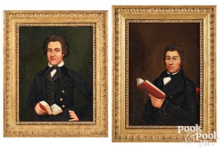 Two American oil on panel portraits of young men