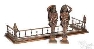 Pair of French figural bronze andirons, surround