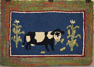 Hooked rug, Cow and Corn