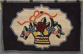 Flower basket hooked rug