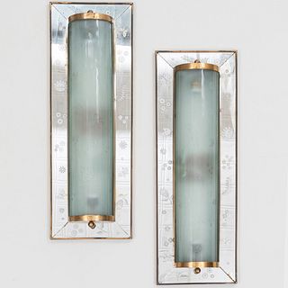Pair of Fontana Arte Brass Mounted Glass and Mirror Wall Lights
