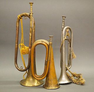 3 antique bugles